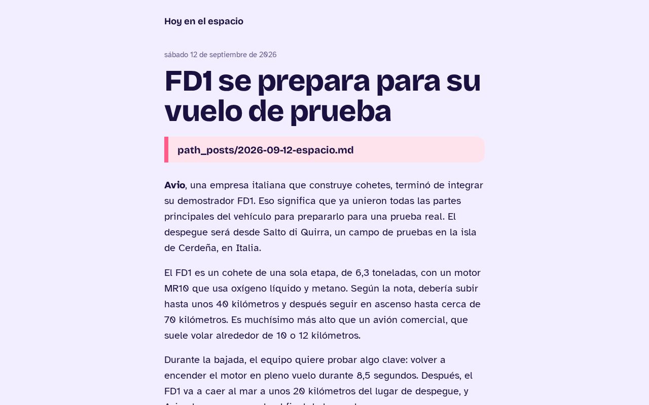 Preview of Una noticia del espacio por día. Copilot + Actions + Pages.