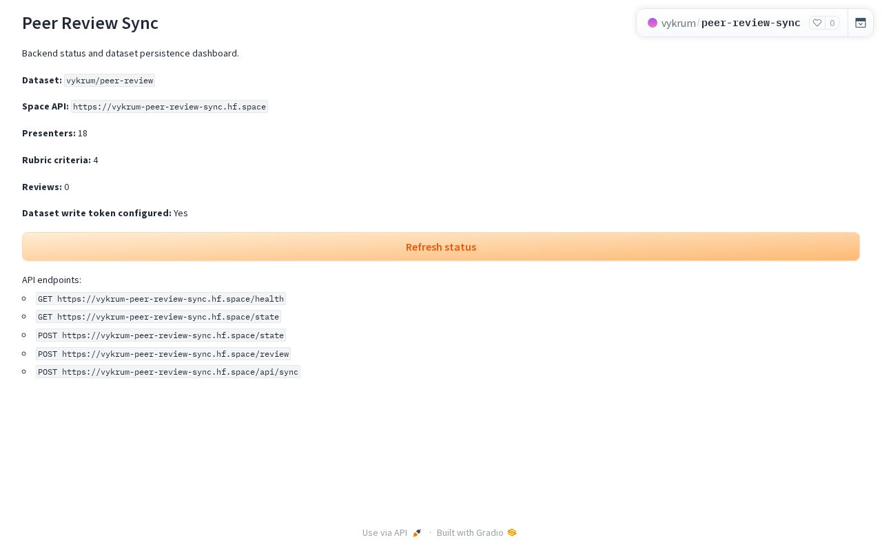 Preview of Studio Peer Review Sync Backend