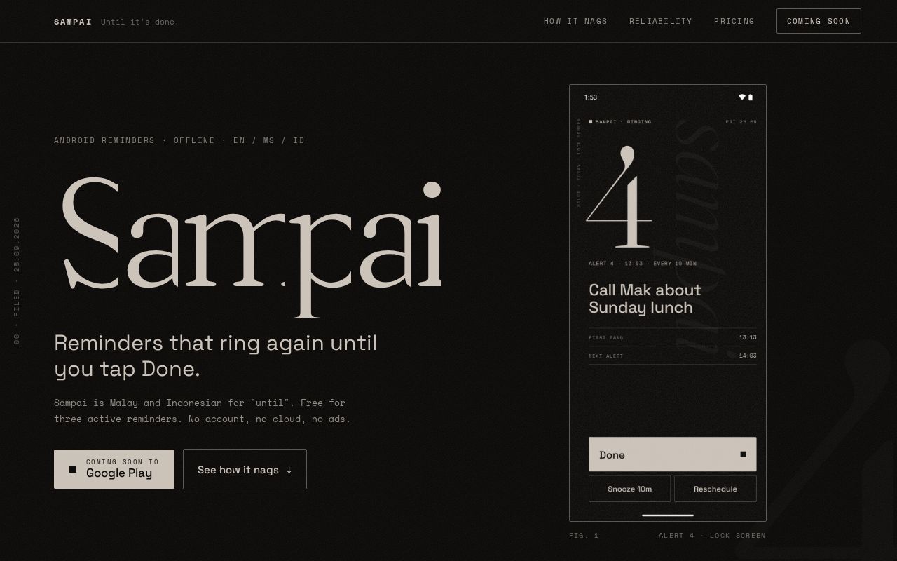 Preview of Sampai: reminders that ring until done