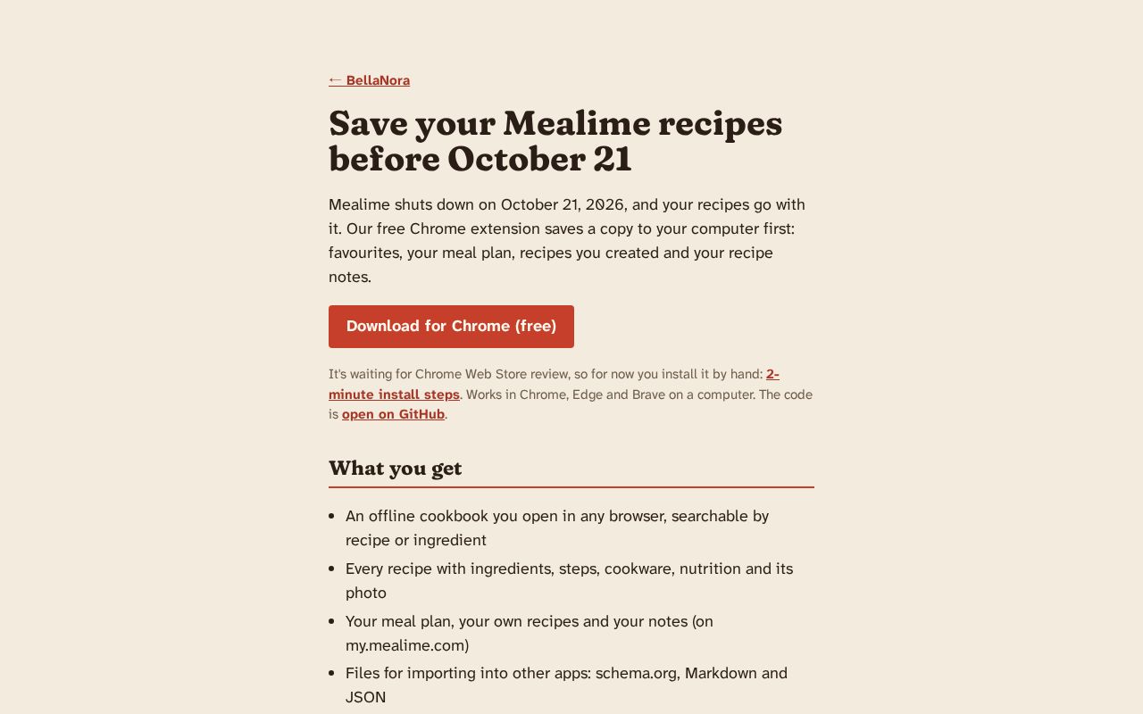 Preview of Mealime Recipe Exporter
