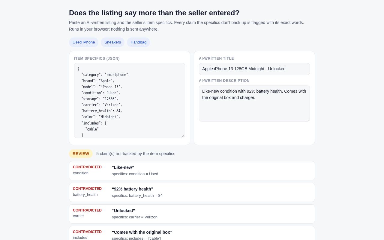 Preview of Listing Claim Check
