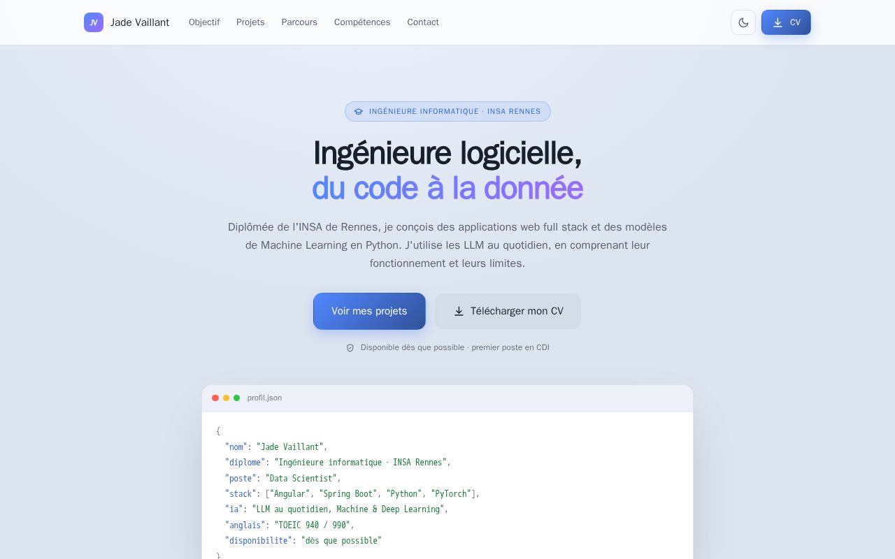 Preview of Site personnel de Jade Vaillant : projets, parcours et CV