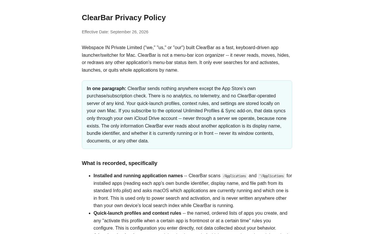 Preview of Clearbar Privacy Page