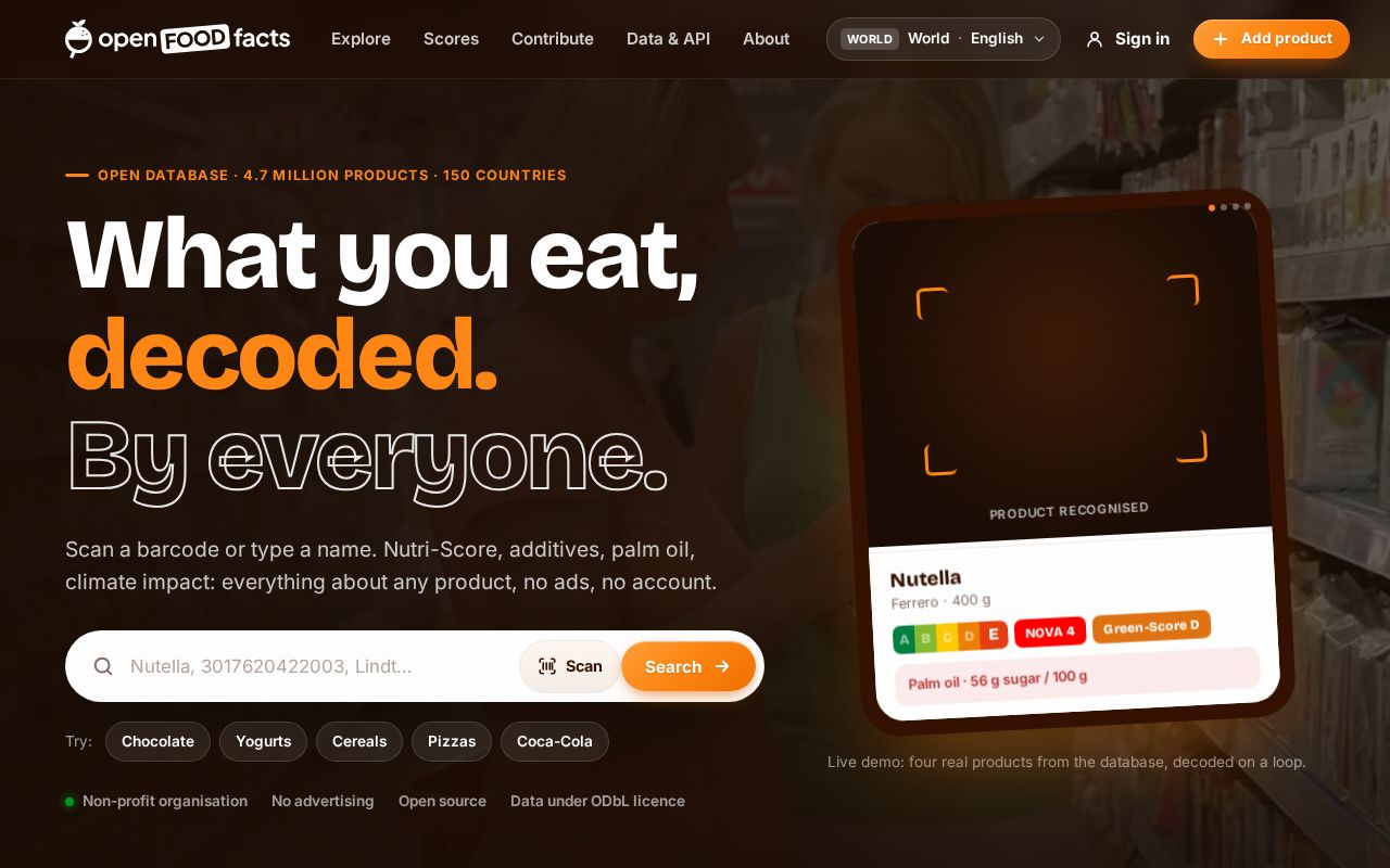 Preview of Openfoodfactswebsite