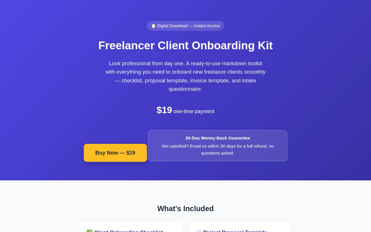 Preview of Storefront for the Freelancer Client Onboarding Kit digital product
