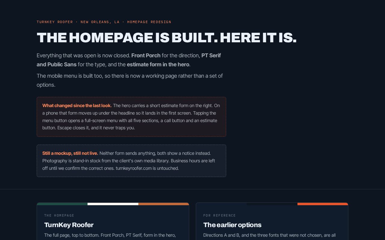 Preview of Turnkeyroofer Redesign