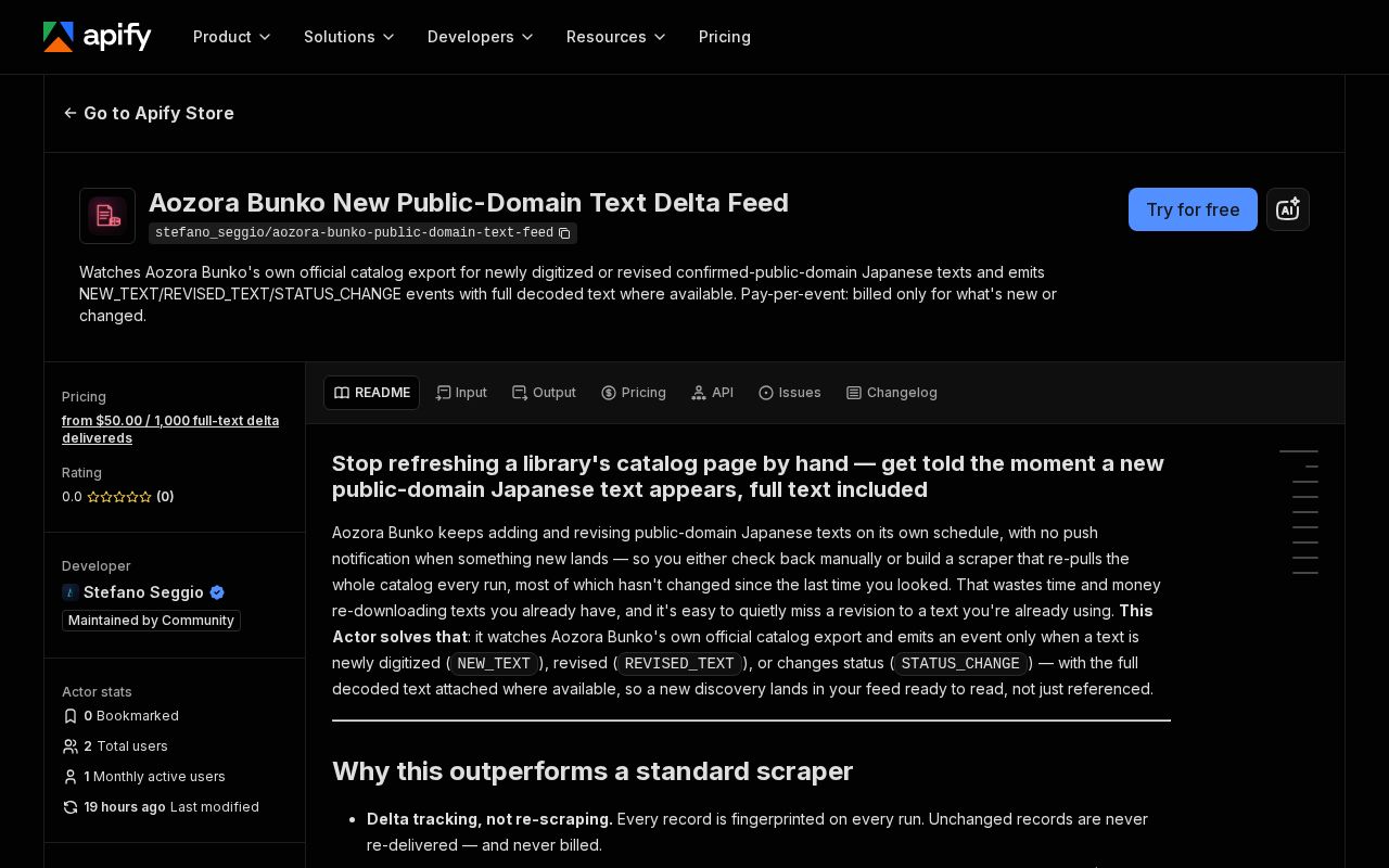 Preview of Aozora Bunko Public Domain Text Feed