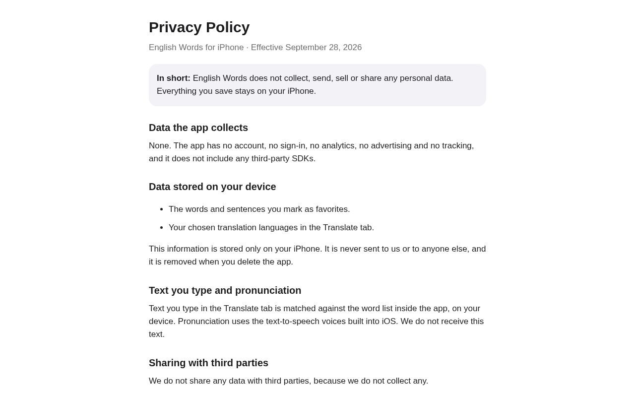 Preview of Englishwords Privacy