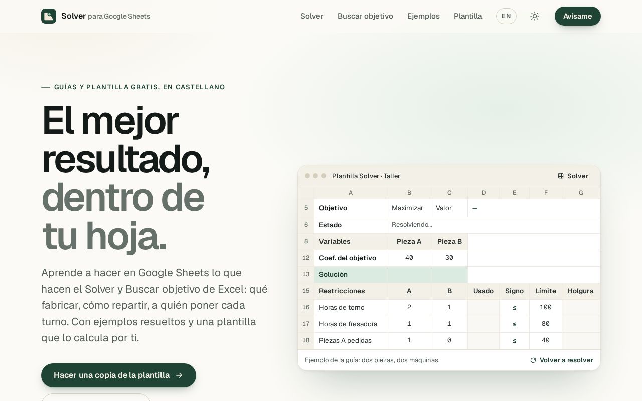 Preview of Solver Sheets