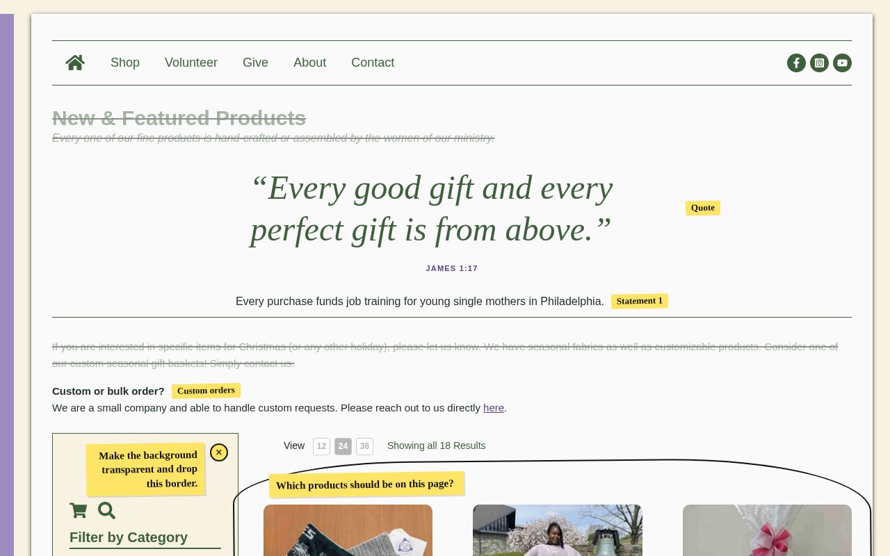 Preview of Shop page sketch sandbox for Every Good Gift review
