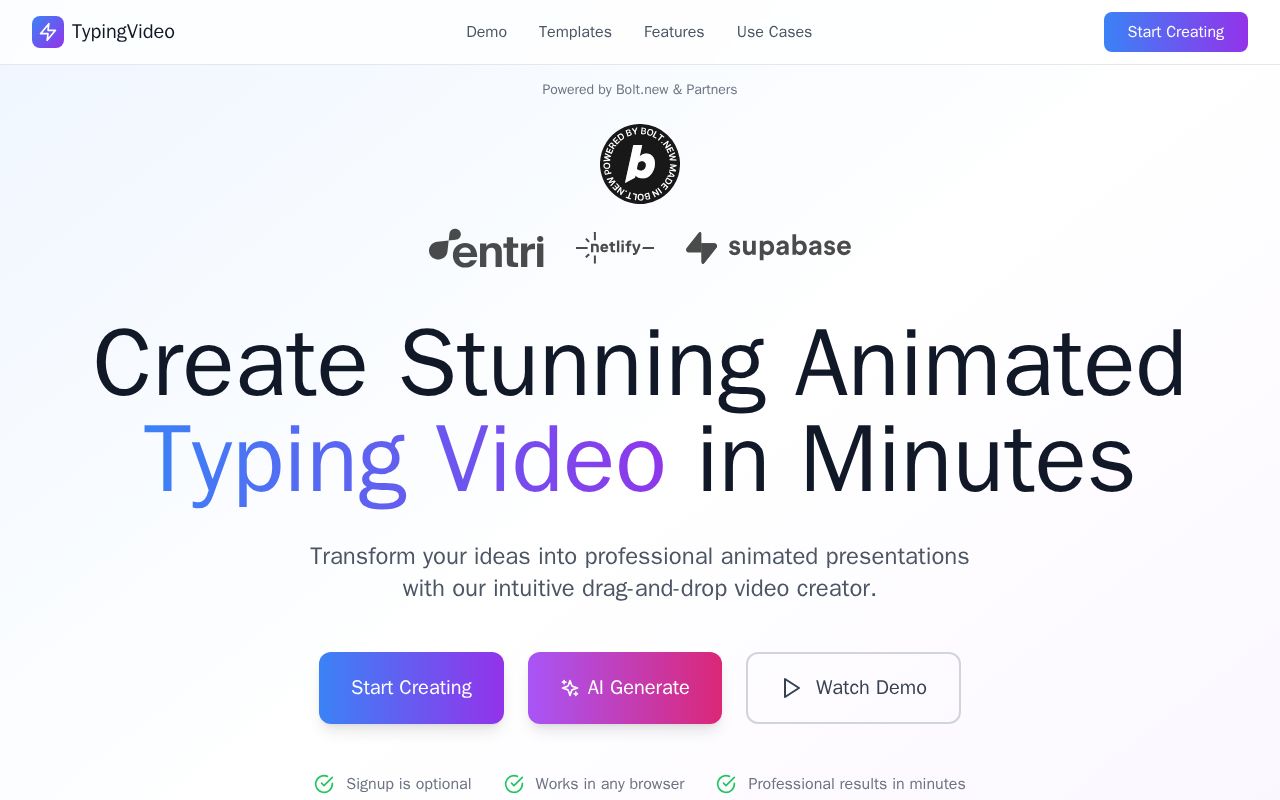 Preview of TypingVideo - Create Stunning Animated Videos in Minutes