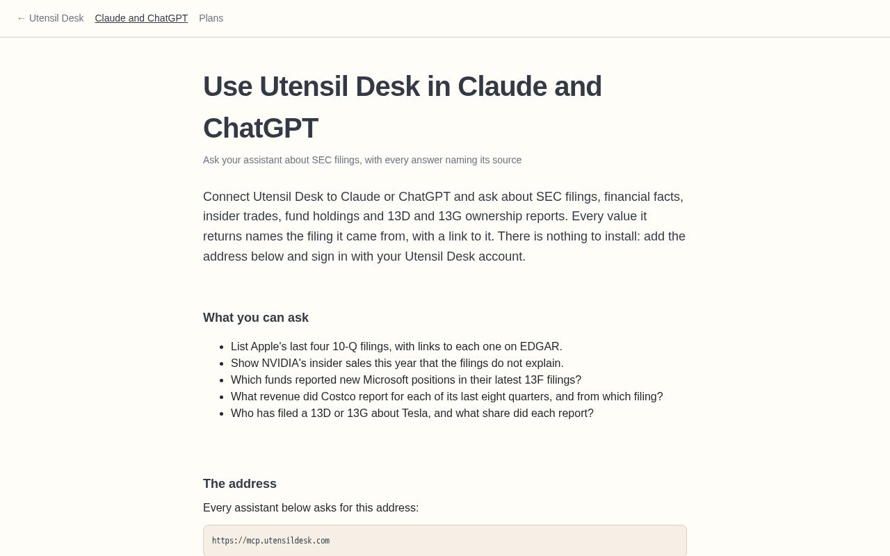 Preview of Use Utensil Desk in Claude and ChatGPT