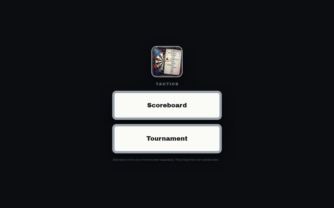 Preview of Tactics Darts game, interactive scoreboard