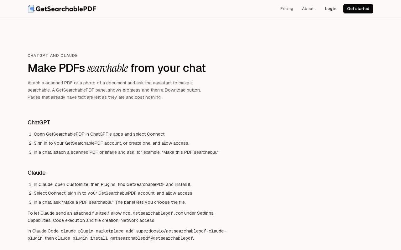 Preview of GetSearchablePDF in ChatGPT and Claude