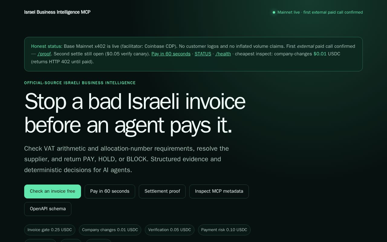 Preview of Israeli Invoice Payment Gate for AI Agents