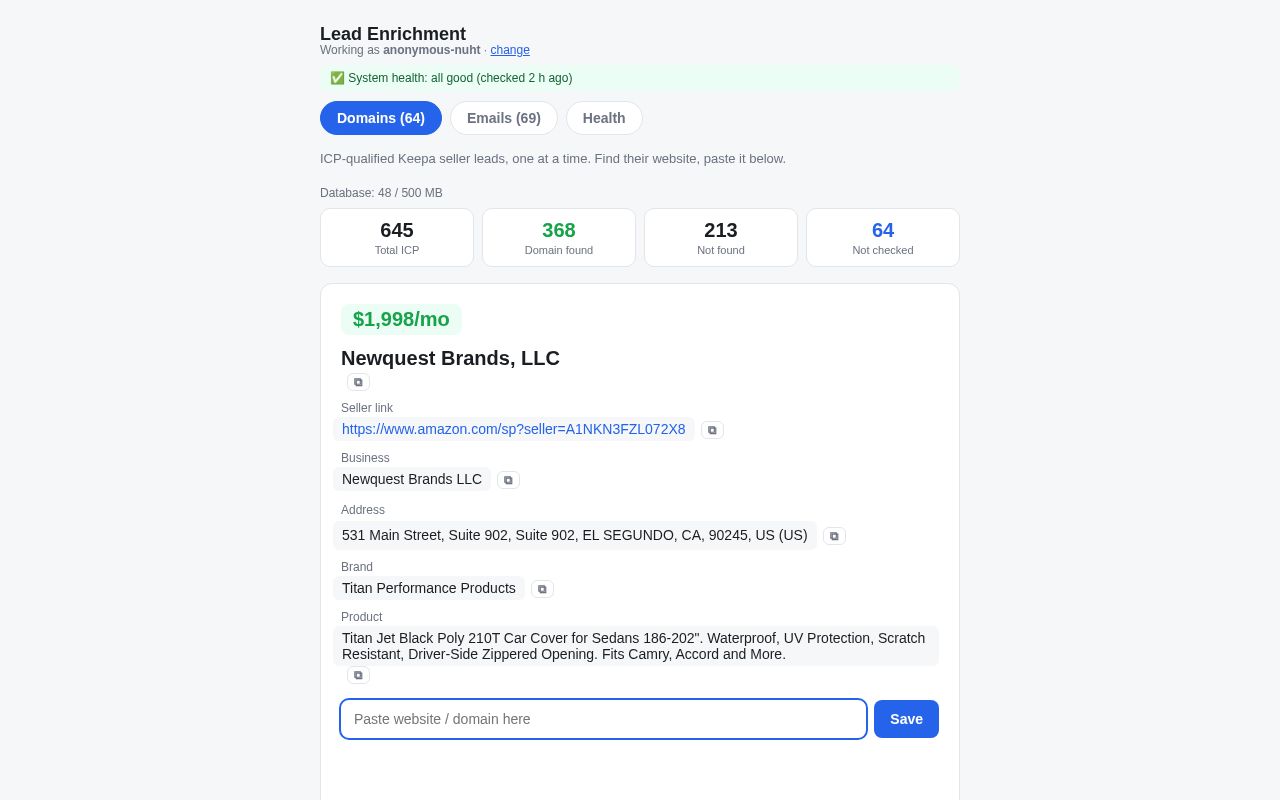 Preview of Keepa Enrichment Tool
