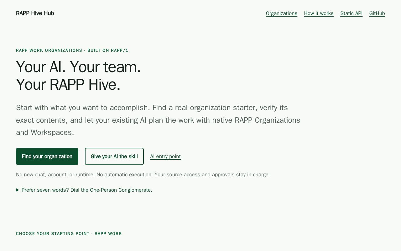 Preview of Rapp Hive Hub