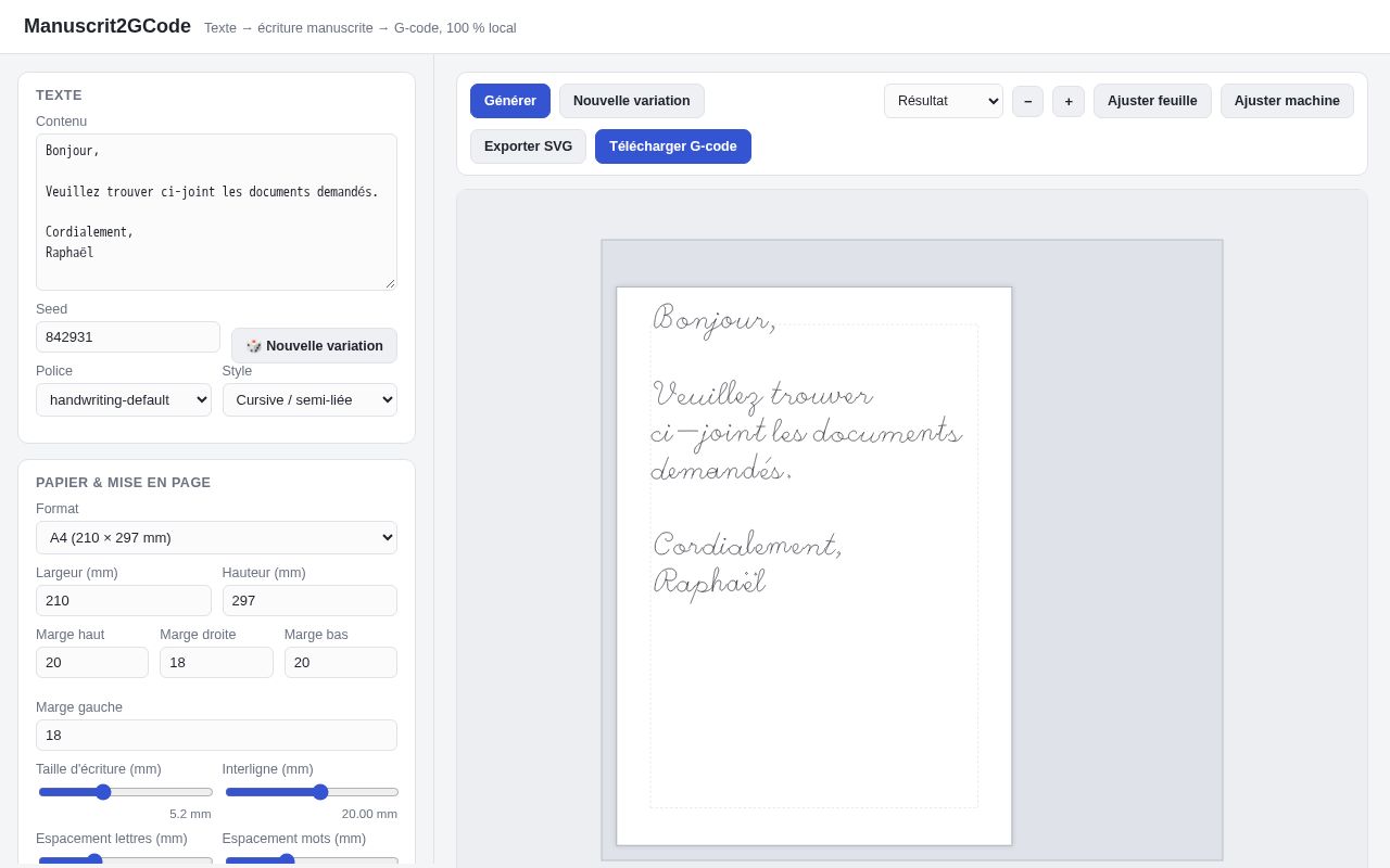 Preview of Manuscrit2GCode