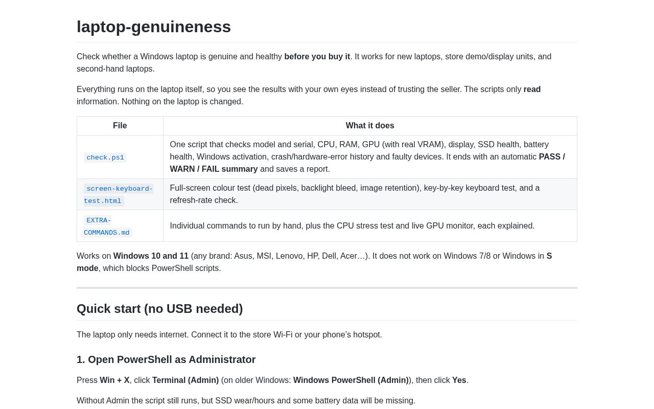 Preview of Laptop Genuineness