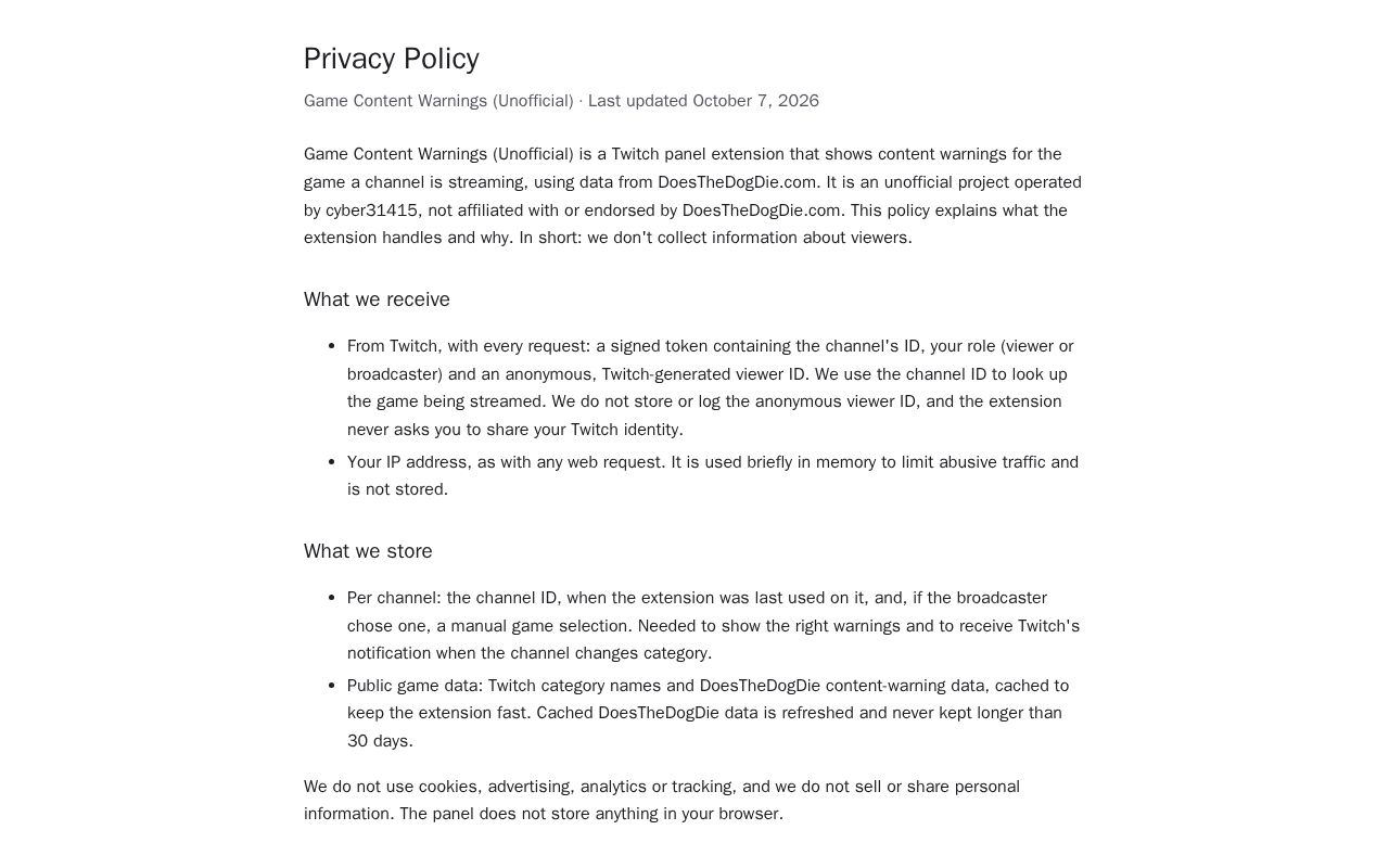 Preview of Game Content Warnings