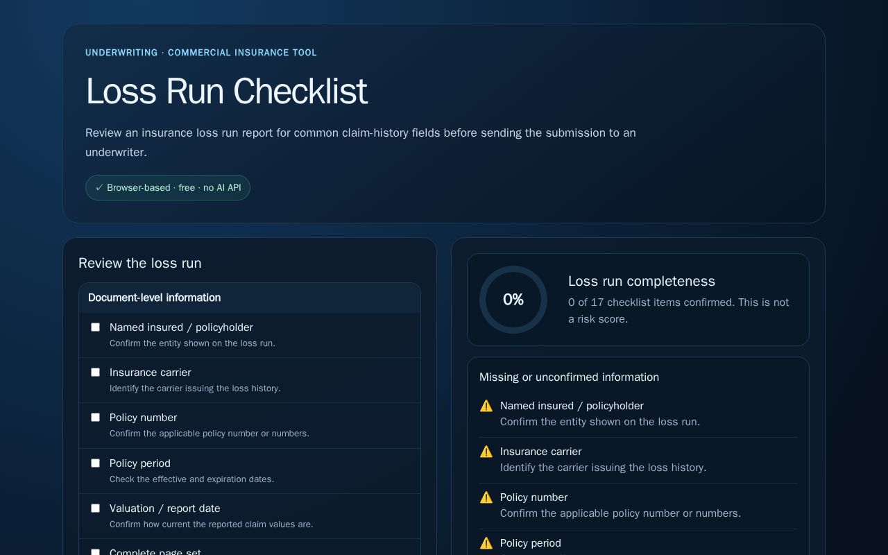Preview of Loss Run Checklist