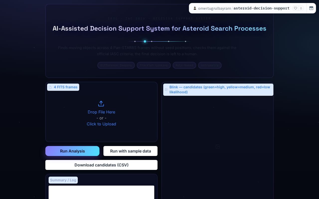 Preview of AI-Assisted Decision Support System for Asteroid Search Processes