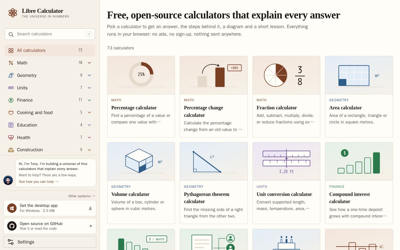 Preview of Libre Calculator: free, open-source online calculators