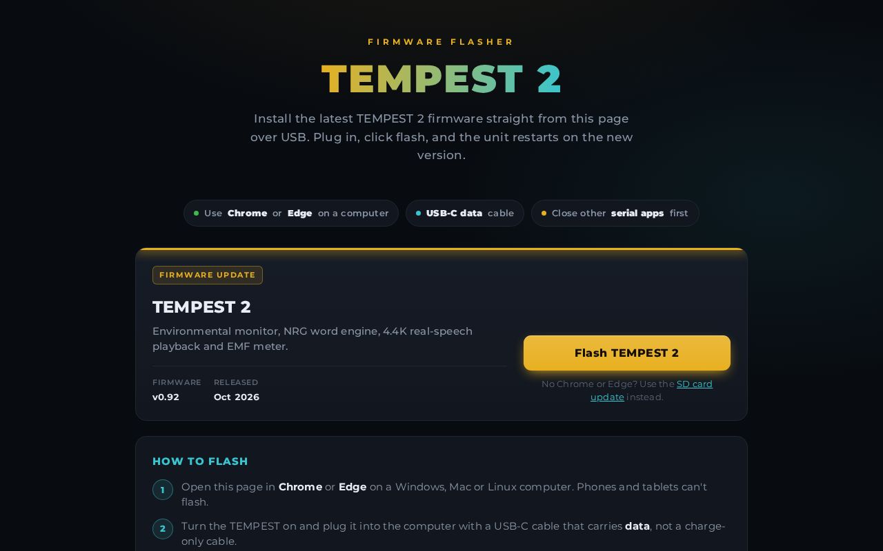 Preview of TEMPEST 2 Flasher
