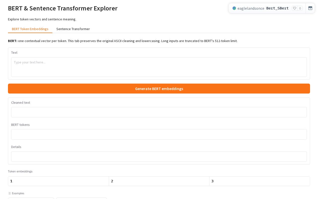 Preview of BERT & Sentence Transformer Explorer
