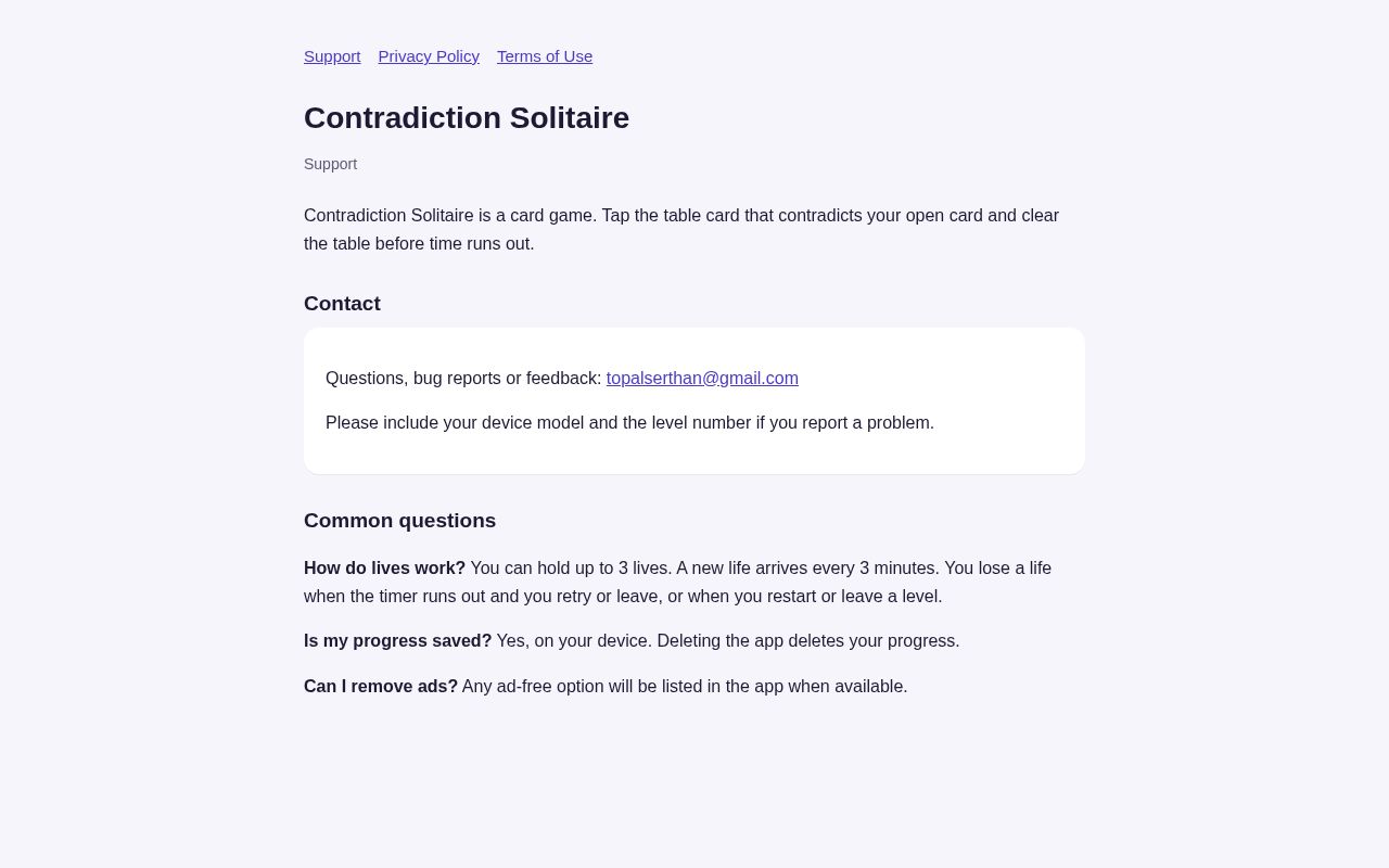Preview of Contradiction Solitaire Privacy