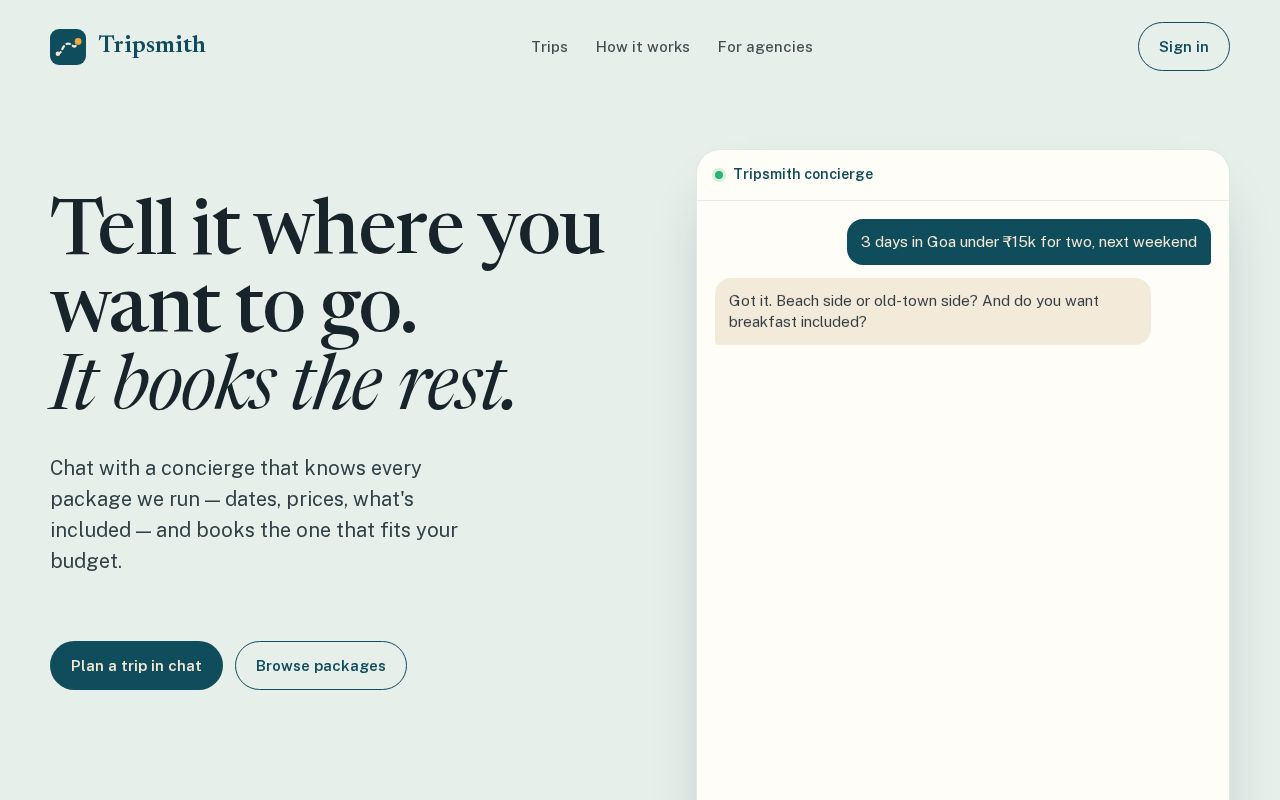Preview of Travel site with an AI concierge that plans and books trips in a chat