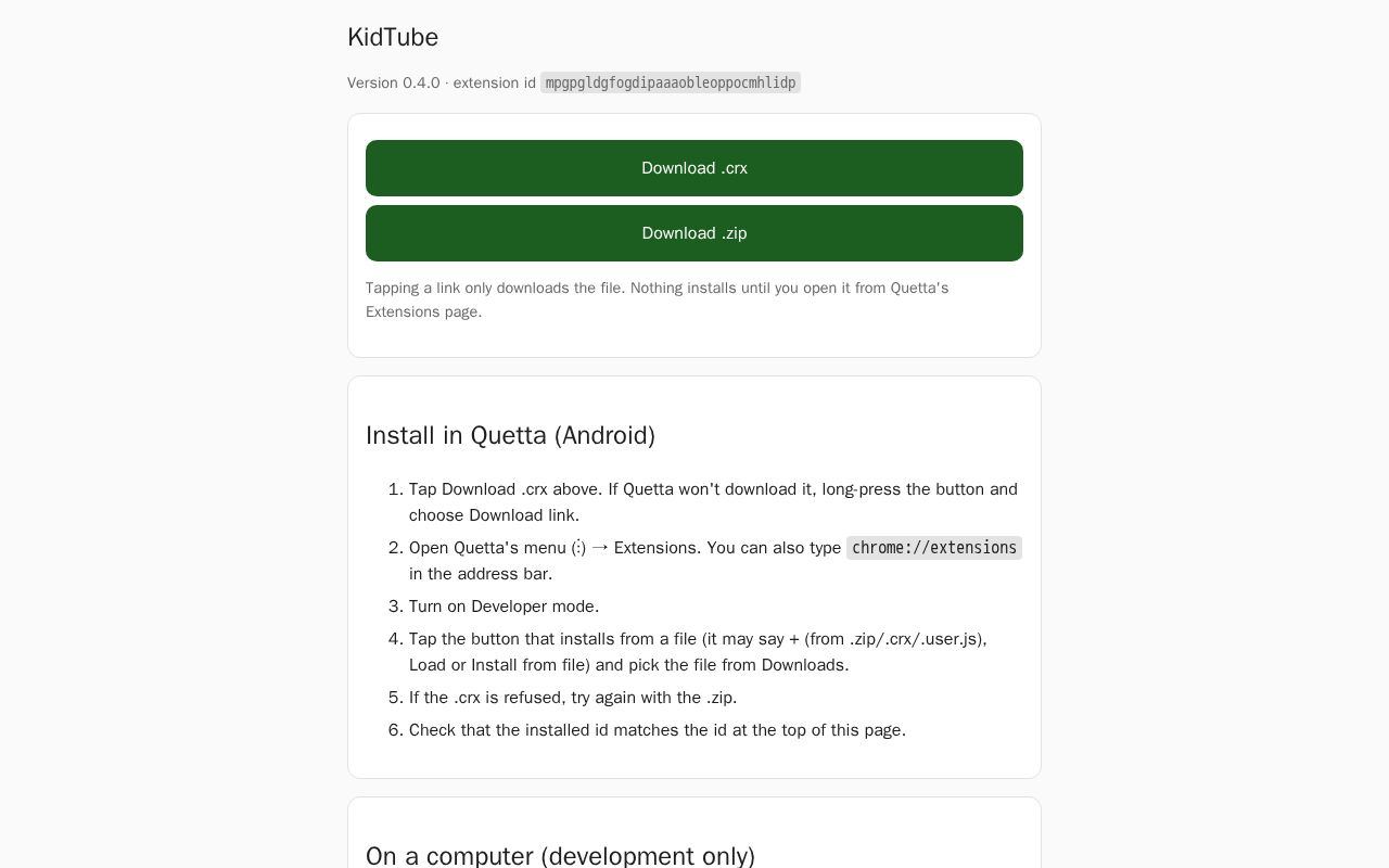 Preview of KidTube install