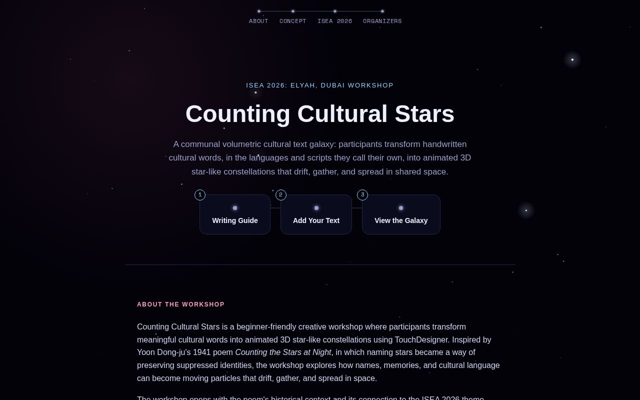Preview of Communal Volumetric Cultural Text Galaxy - participatory web installation