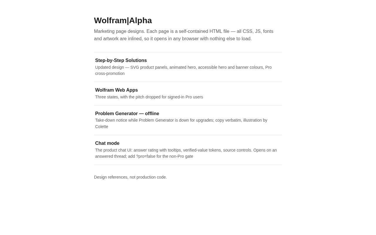 Preview of Design versions of Wolfram|Alpha marketing pages, published for review.