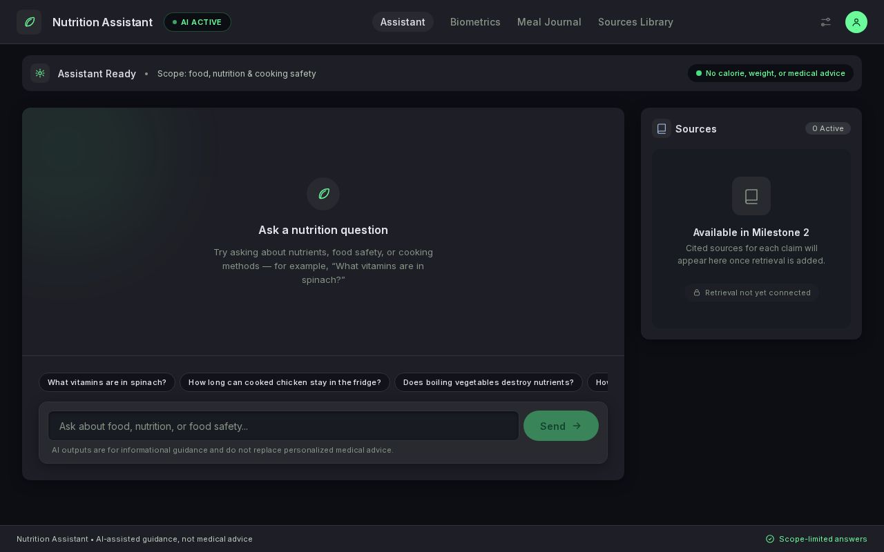 Preview of MileStone1 Nutrition Assistant