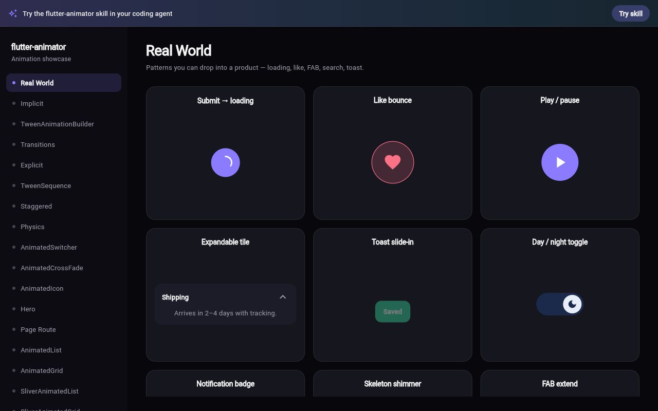Preview of Flutter Animator