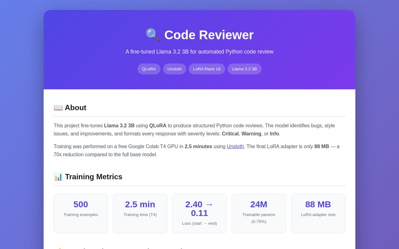 Preview of Code Reviewer Demo