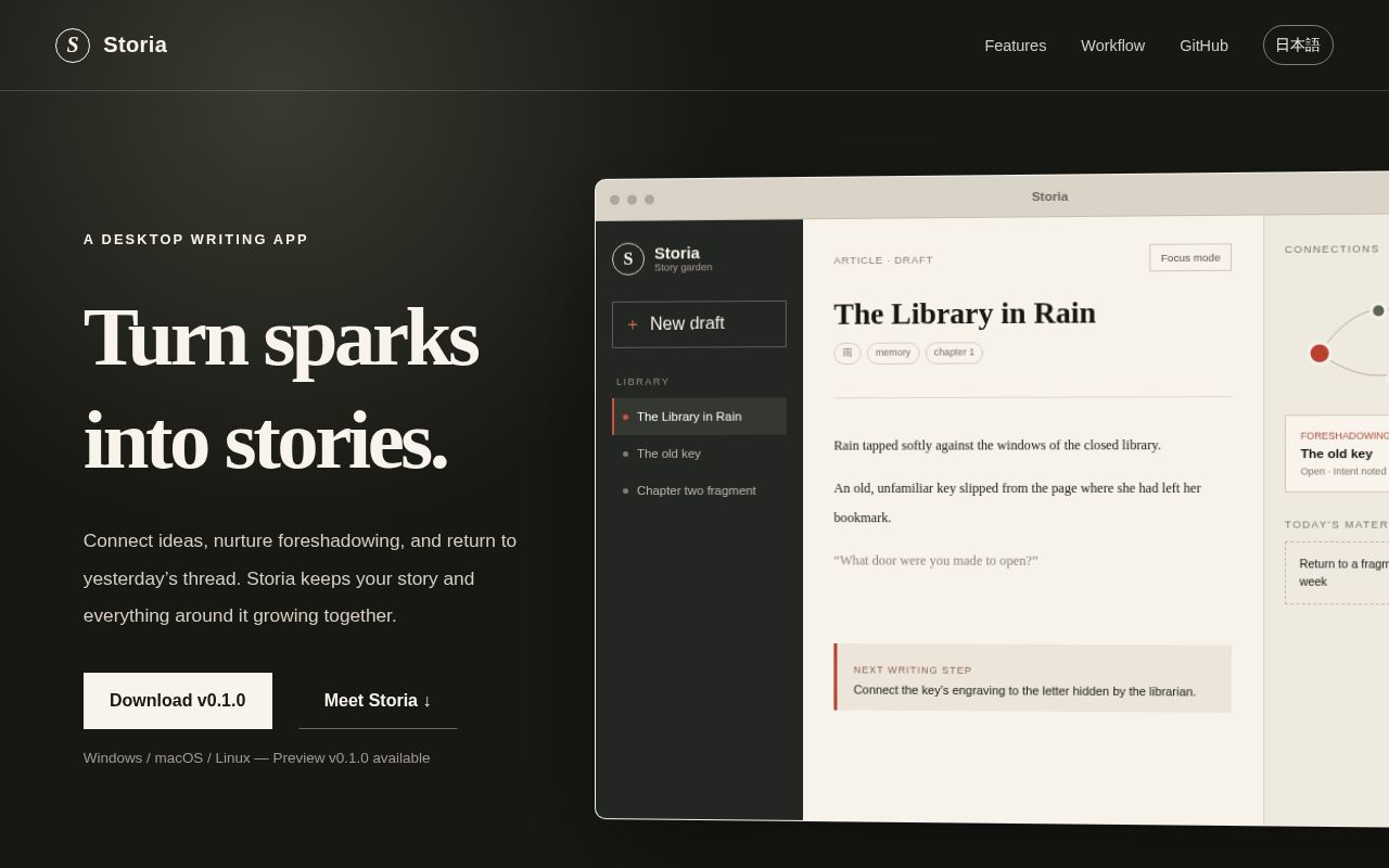 Preview of A local-first desktop writing workspace for growing ideas into connected stories.