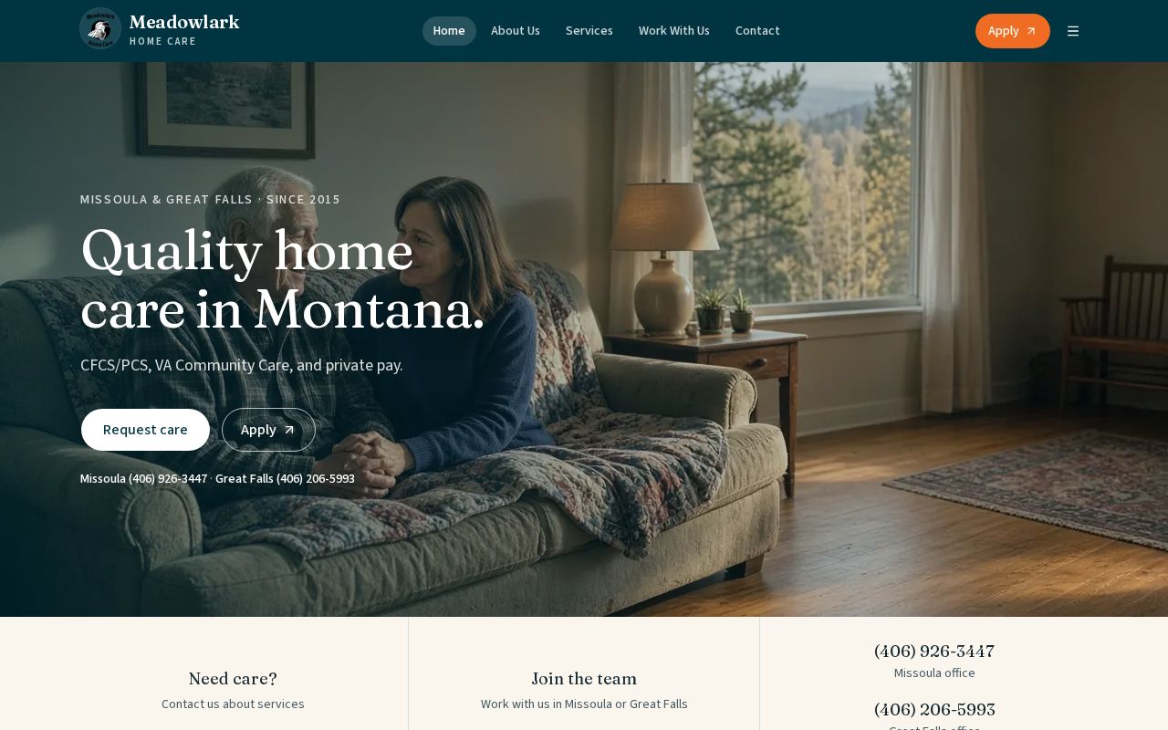 Preview of Meadowlark Home Care website (Next.js rebuild)
