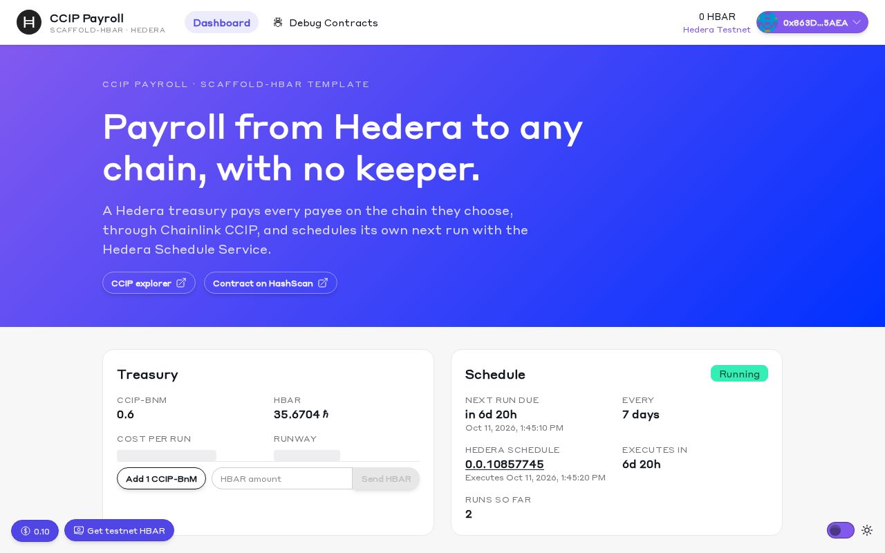 Preview of Scaffold Hbar Ccip Payroll