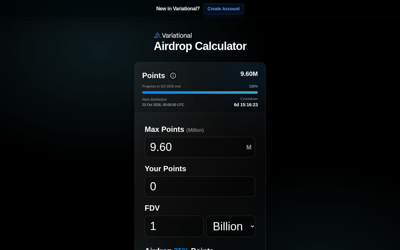 Preview of Variational Airdrop Calculator