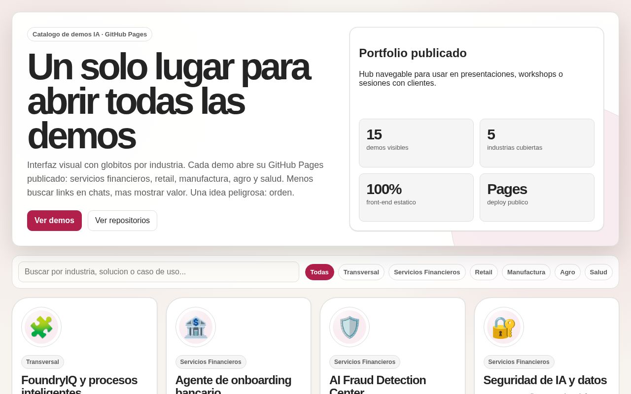 Preview of Catalogo visual de demos IA publicadas en GitHub Pages