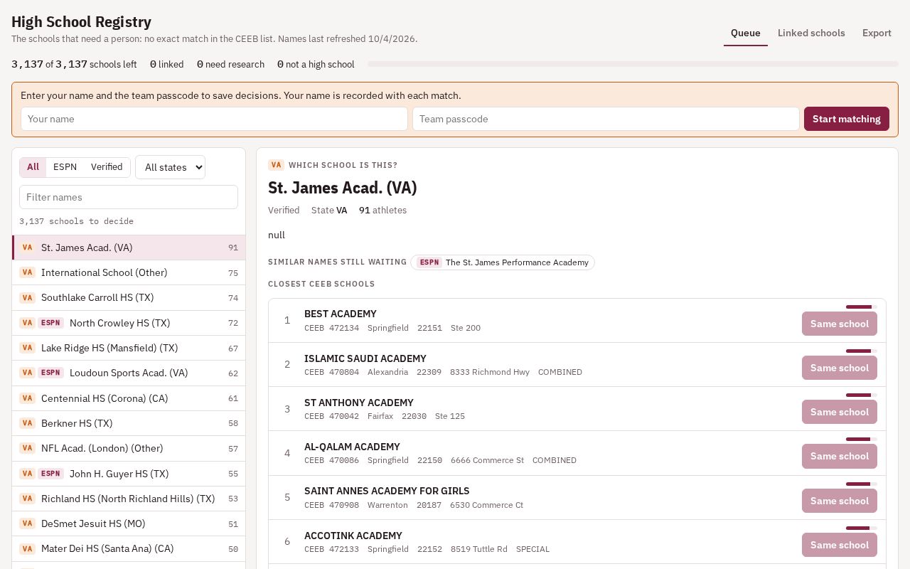 Preview of High School Registry