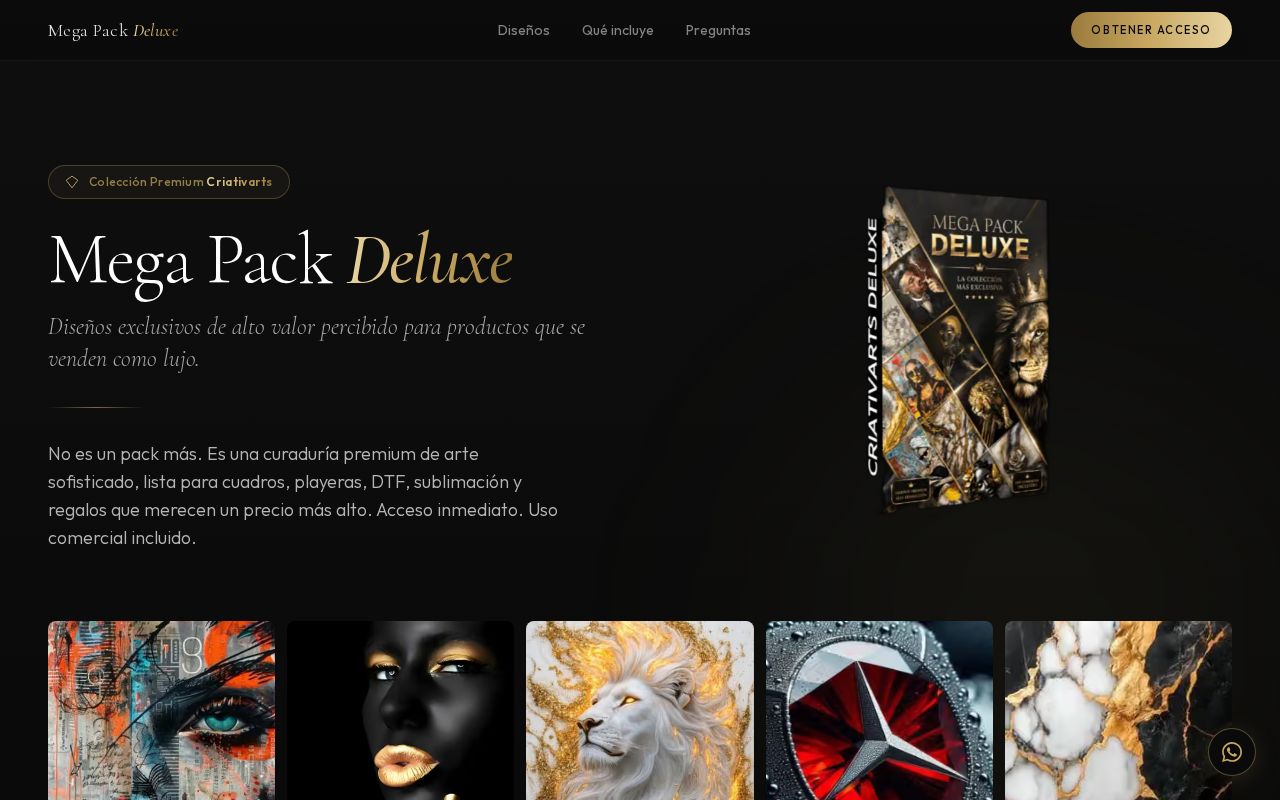 Preview of landing page do mega pack deluxe