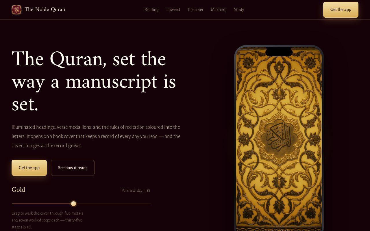 Preview of Site for The Noble Quran, a Quran reader for iPhone