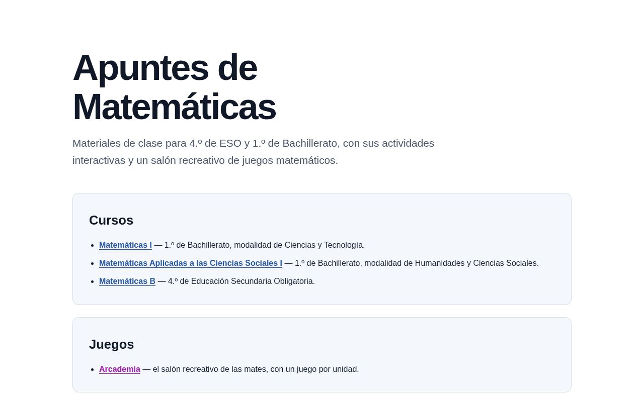 Preview of Web pública de los apuntes de matemáticas y de Arcademia