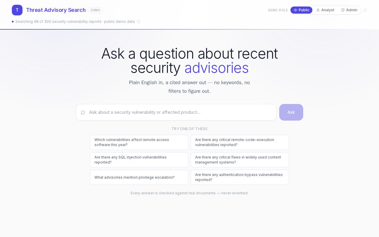 Preview of Security Advisory Search Demo