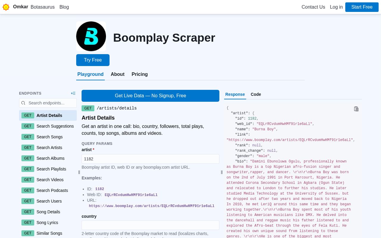 Preview of Boomplay Scraper