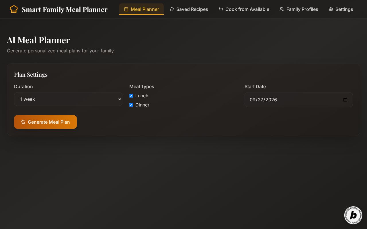 Preview of Smart Family Meal Planner