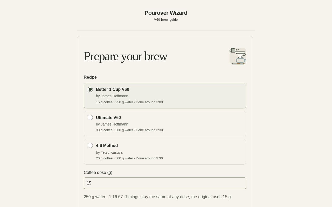 Preview of Pourover Wizard